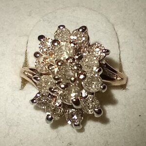 10Kt Yellow Gold Full-Carat Champagne Diamond Cluster Ring